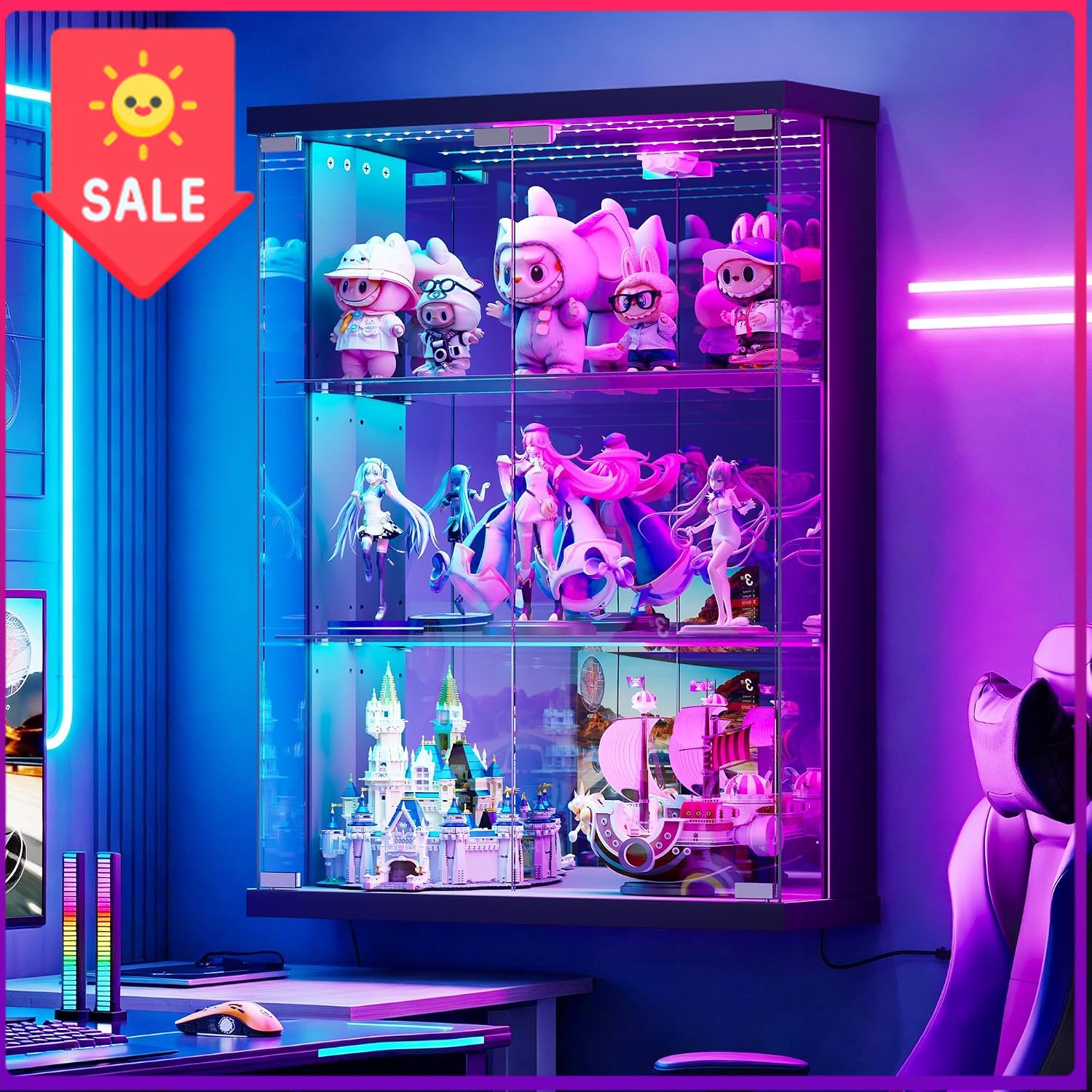 Pop Display Shelf - Wandmontierte Glasvitrine mit Auto-Sensor und RGB-Beleuchtung